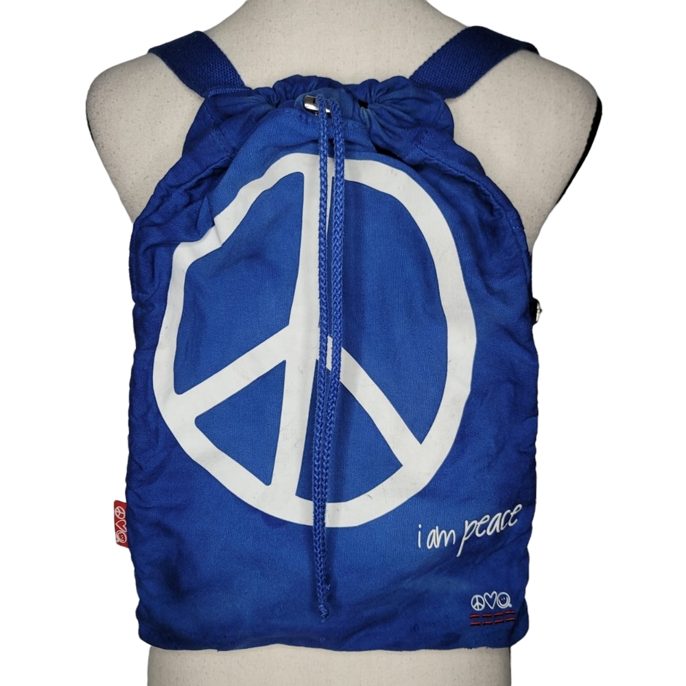 PEACE LOVE WORLD blue I Am Peace drawstring backpack